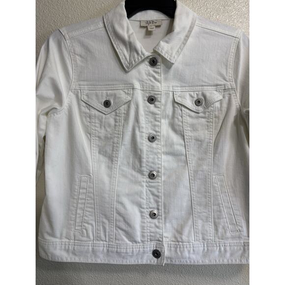 Style & Co Denim Jacket Womens Size PL Pockets Bright White Jean Western - Picture 3 of 9